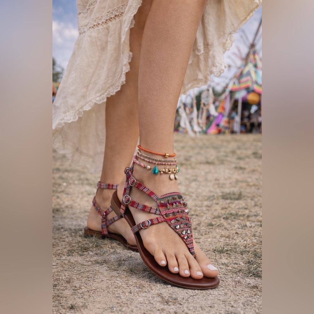 Jeffrey Campbell Johnny V Spike Sandals Studded Tribal Boho Size 9.5 NWT - Picture 2 of 11